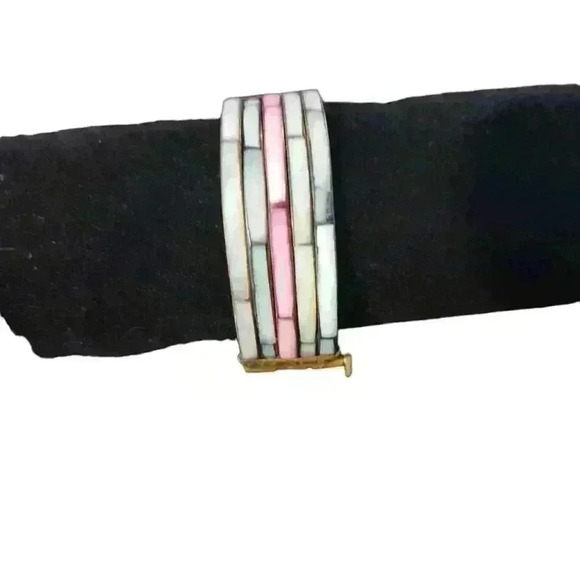 Vintage Brass Mother of Pearl Boho Bracelet - Picture 2 of 6